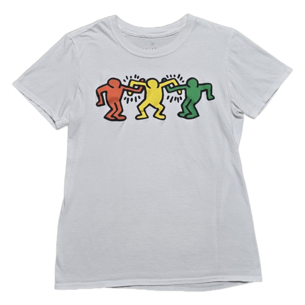 Keith Haring H&M Graphic Tee Mens‎ Size S Art Abstract White Dancing Friends